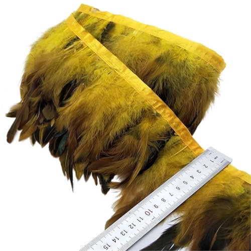 LXLAEOANG 5/10 Meter 13-18CM Huhn Hahn Schwanz Federn Trims Streifen for Hochzeit Party Kleidung Hahn Feder Trim für Nähen Handwerk(Gold,5 Yards) von LXLAEOANG