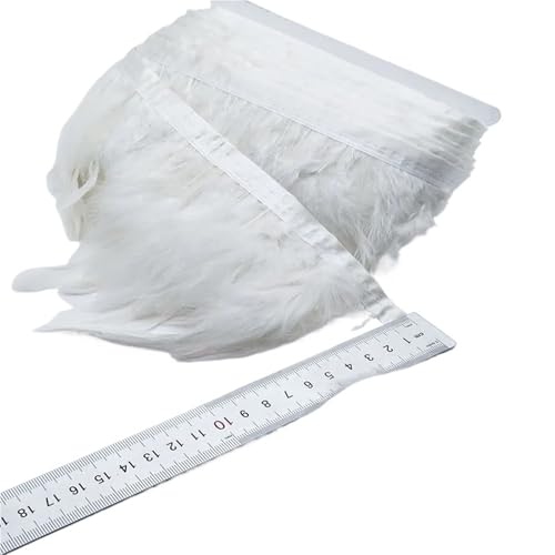 LXLAEOANG 5/10 Meter 13-18CM Huhn Hahn Schwanz Federn Trims Streifen for Hochzeit Party Kleidung Hahn Feder Trim für Nähen Handwerk(White,5 Yards) von LXLAEOANG