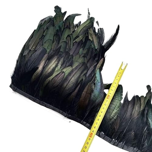 LXLAEOANG 5/10 Meter natürliche Huhn-Hahn-Schwanz-Federborte, Fransenfedern for Handarbeiten, Nähzubehör, Dekoration, 13–18 cm für Nähen Handwerk(Black,5meters) von LXLAEOANG