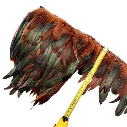 LXLAEOANG 5/10 Meter natürliche Huhn-Hahn-Schwanz-Federborte, Fransenfedern for Handarbeiten, Nähzubehör, Dekoration, 13–18 cm für Nähen Handwerk(Brown,10meters) von LXLAEOANG