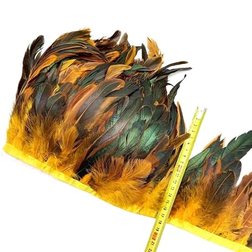 LXLAEOANG 5/10 Meter natürliche Huhn-Hahn-Schwanz-Federborte, Fransenfedern for Handarbeiten, Nähzubehör, Dekoration, 13–18 cm für Nähen Handwerk(Gold Yellow,10meters) von LXLAEOANG