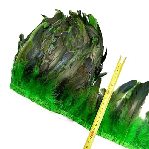LXLAEOANG 5/10 Meter natürliche Huhn-Hahn-Schwanz-Federborte, Fransenfedern for Handarbeiten, Nähzubehör, Dekoration, 13–18 cm für Nähen Handwerk(Grass Green,5meters) von LXLAEOANG