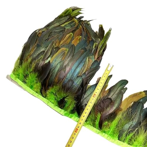 LXLAEOANG 5/10 Meter natürliche Huhn-Hahn-Schwanz-Federborte, Fransenfedern for Handarbeiten, Nähzubehör, Dekoration, 13–18 cm für Nähen Handwerk(Green,5meters) von LXLAEOANG