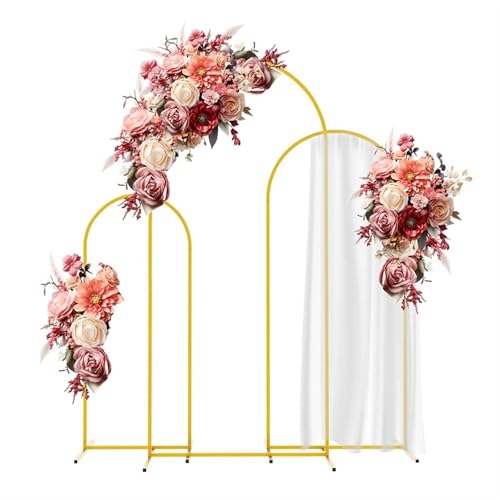 LXLAEOANG Hochzeitsbogen-Hintergrundständer, Gold, 3er-Set, quadratischer Ballonbogen, Metallrahmen for Hochzeitszeremonie, Geburtstagsparty-Dekoration für Hochzeit Zeremonie(4ft 5ft 6ft) von LXLAEOANG