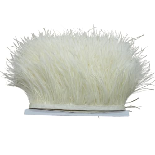 LXLAEOANG Straußenfederbesatz, Fransenfederband, 7,6–10,2 cm, 8–10 cm Breite, Nähen, Basteln, Kostüme, Dekoration für Nähen Handwerk(Beige,5 Yards) von LXLAEOANG