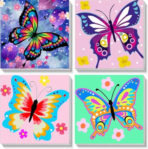 LXMYDM Malen nach Zahlen für Kinder – 4er-Set Tiermotive für Mädchen und Jungen ab 5-12 Jahren, Bunte Leinwand mit Acrylfarben, DIY-Ölgemälde-Set zur Deko, 20x20 cm (Cartoon-02) von LXMYDM