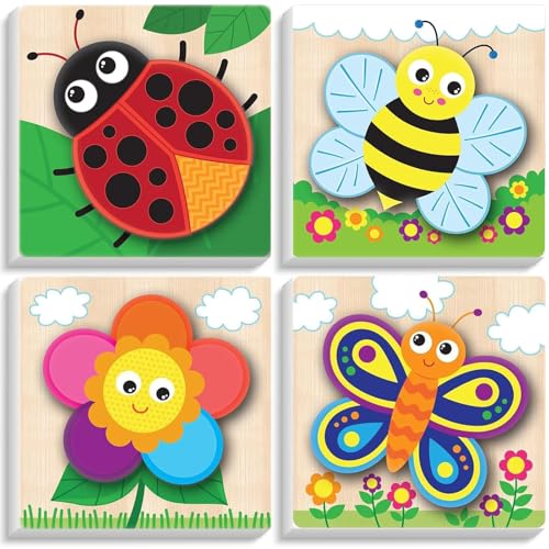 lxmydm Malen nach Zahlen für Kinder – 4er-Set Tiermotive für Mädchen und Jungen ab 5-12 Jahren, Bunte Leinwand mit Acrylfarben, DIY-Ölgemälde-Set zur Deko, 20x20 cm (Honigbiene) von lxmydm