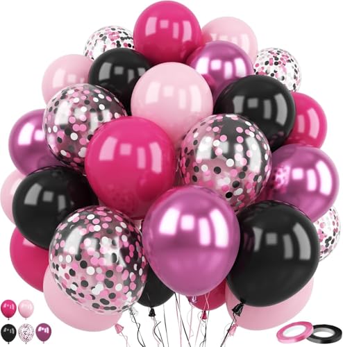 Ballons Schwarz Rosa, 60 Stück Party Latex Ballon Deko, Kindergeburtstag Latex Ballon, 12 Zoll Konfetti Luftballons und Latex Luftballons, für Geburtstag Hochzeit Verlobung Babyparty Deko von LXONTSG