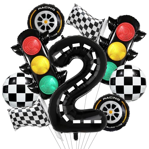 Car Geburtstagsdeko 2 Jahre,Folienballon Auto geburtstag,Ampelanlage folienballon,Folienballon Zahl 2,Kindergeburtstag Deko 2 Jahre,2 Jahr Rennauto Geburtstag Luftballons Junge Party (2) von LXONTSG