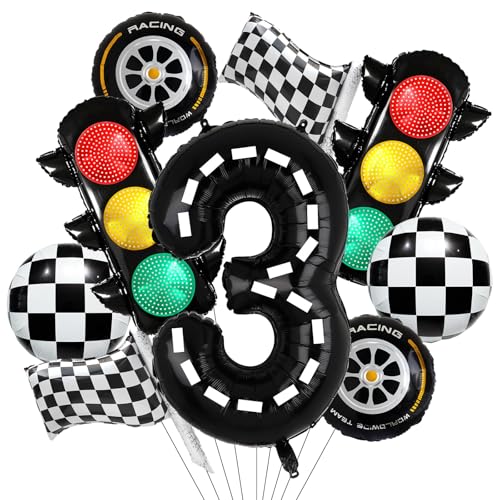 Car Geburtstagsdeko 3 Jahre,Folienballon Auto geburtstag,Ampelanlage folienballon,Folienballon Zahl 3,Kindergeburtstag Deko 3 Jahre,3 Jahr Rennauto Geburtstag Luftballons Junge Party (3) von LXONTSG