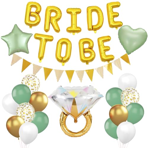 Deko Ballon Party Bride, Bachelorette Party Luftballons, Braut Folienballons, Braut Stern Ring Herzform Folienballons und Latexballons, für Bridal Shower, Verlobungsparty, Hochzeit Deko(Grün) von LXONTSG
