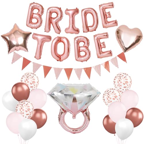 Deko Ballon Party Bride, Bachelorette Party Luftballons, Braut Folienballons, Braut Stern Ring Herzform Folienballons und Latexballons, für Bridal Shower, Verlobungsparty, Hochzeit Deko(Rosa) von LXONTSG