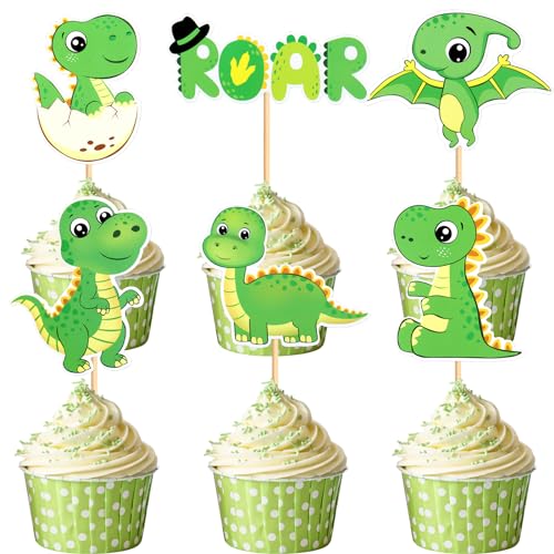 Dinosaurier Cupcake Topper,24 PCS Cake Topper Dinosaurier,Tortendeko Dinosaurier,Tier Cupcake Topper,Kuchendekoration für Dinosaurier,Dino Thema Geburtstagstorte Dekoration für Kinder (grün) von LXONTSG