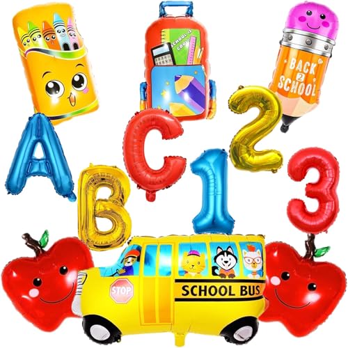 Einschulung Deko Schulanfang 12 PCS einschulung Schuleinführung schulanfang Deko Set,Einschulung Deko Folienballon,Schulkind Luftballons Schulanfang Folienballon Einschulung deko (C) von LXONTSG