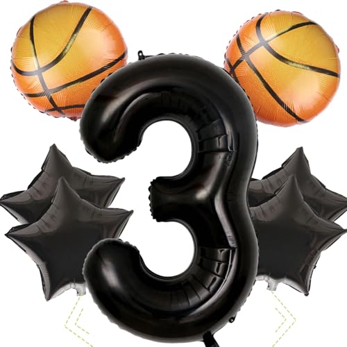Luftballons Basketball,Basketball 3. Geburtstag Deko,40 Zoll Folienballon Zahl 3,Basketball Luftballon Set,Basketball Themen Luftballons,Kindergeburtstag Deko 3 Jahre,für Thema Kinder Party von LXONTSG