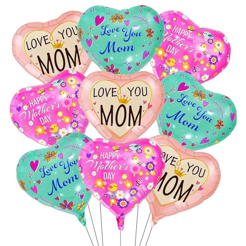 Muttertag Folienballon, 9pcs Rosa Mama Geburtstag Ballon, Happy Mother's Day Ballon, Mom Ballons, Helium Ballons Geburtstag Mama, Mama Luftballon, Muttertag Party Dekorationen von LXONTSG