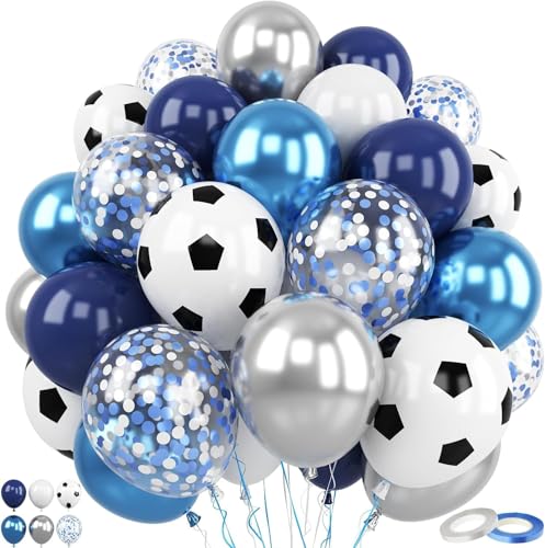 Party Latex Ballon Deko, 60 Stück Hellblau Weiß Latex Party Ballons, Blaue Konfetti Luftballons und Latex Helium Ballons, für Geburtstag Hochzeit Verlobung Deko von LXONTSG