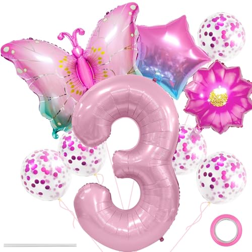Schmetterling Folienballon,Ballon Anniversaire 3 Ans,XXL Bunt Schmetterlinge Themenballon,Blumen Helium Ballon,Blumen Stern Rosa Luftballons,Schmetterling Folienballon 3 für Kindergeburtstag Deko Schmetterling Folienballon,Ballon Anniversaire 3 Ans,XXL Bunt Schmetterlinge Themenballon,Blumen Helium Ballon,Blumen Stern Rosa Luftballons,Schmetterling Folienballon 3 für Kindergeburtstag Deko von LXONTSG