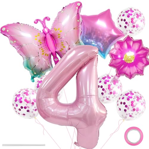 Schmetterling Folienballon,Ballon Anniversaire 4 Ans,XXL Bunt Schmetterlinge Themenballon,Blumen Helium Ballon,Blumen Stern Rosa Luftballons,Schmetterling Folienballon 4 für Kindergeburtstag Deko (4) Schmetterling Folienballon,Ballon Anniversaire 4 Ans,XXL Bunt Schmetterlinge Themenballon,Blumen Helium Ballon,Blumen Stern Rosa Luftballons,Schmetterling Folienballon 4 für Kindergeburtstag Deko (4) von LXONTSG