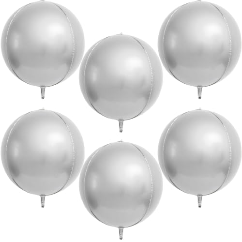 Silber Folienballon, 6 Stück Runde Folienballons, 22 Zoll Party Deko Luftballons Silber, 4D Folienballons, Runde Helium Luftballons, für Geburtstags, Baby Shower, Hochzeits, Partydeko von LXONTSG