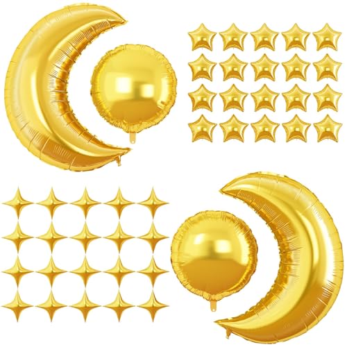 Stern Luftballons Gold,44PCS Große Mond Gold Luftballons,Stern Folienballons Gold, Gold Star Foil Balloons,Helium Ballon Stern für Geburtstag Babyparty Jubiläum Hochzeit Dekoration (Gold) von LXONTSG