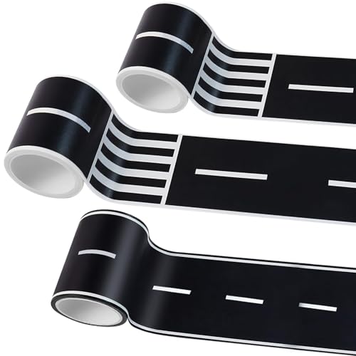 Washi Klebeband Straße, 3 Rollen Selbstklebend Straße Klebeband, Straßen Aufkleber Kinder, Selbstklebend Aufkleber Autobahn, Washi Tape Breit, für Spielen und Lernen von LXONTSG