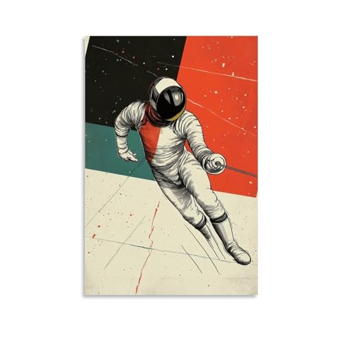 LXPPLSYY Sportposter – Fechten – Dynamische Linienkunst mit Retro-Farbpalette, Wandkunst, Wandkunst, Wandbild, moderne Dekoration, hängendes Kunstposter, 60 x 90 cm von LXPPLSYY
