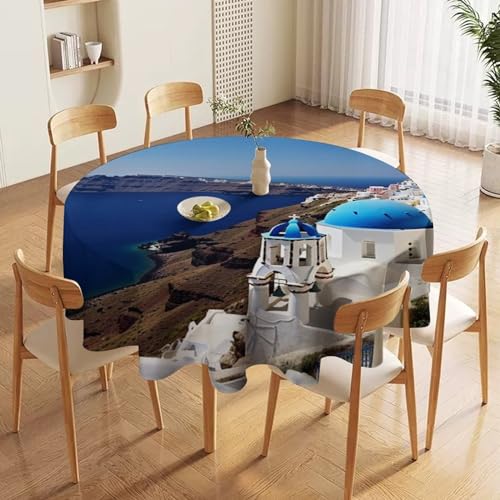 LXTDPBK Tischdecke, wasserdicht, abwischbar, Santorini, griechische Insel, Meerblick, auslaufsicher, Schreibtisch-Schutzhülle, runde Tischdecken für Tische, Heimdekoration, Urlaub, Camping LXTDPBK Tischdecke, wasserdicht, abwischbar, Santorini, griechische Insel, Meerblick, auslaufsicher, Schreibtisch-Schutzhülle, runde Tischdecken für Tische, Heimdekoration, Urlaub, Camping von LXTDPBK