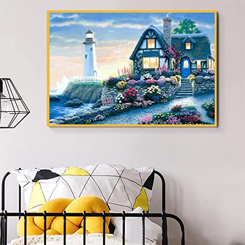 LXTOPN Diamond Painting Kits,DIY Vollbohrer Leuchtturm Sonnenuntergang Groß Foto Diamant Poster,Moderne Runde Diamant Wandkunt Malerei für Wohnzimmer Dekor Ungerahmt (D02, 30x50cm) von LXTOPN