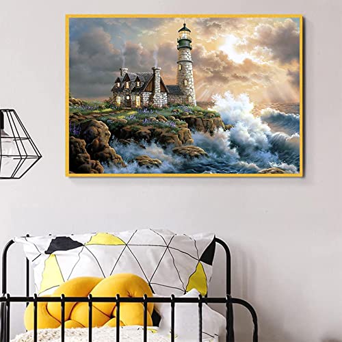 LXTOPN Diamond Painting Kits,DIY Vollbohrer Leuchtturm Sonnenuntergang Groß Foto Diamant Poster,Moderne Runde Diamant Wandkunt Malerei für Wohnzimmer Dekor Ungerahmt (D03, 30x50cm) von LXTOPN