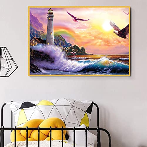 LXTOPN Diamond Painting Kits,DIY Vollbohrer Leuchtturm Sonnenuntergang Groß Foto Diamant Poster,Moderne Runde Diamant Wandkunt Malerei für Wohnzimmer Dekor Ungerahmt (D04, 30x50cm) von LXTOPN