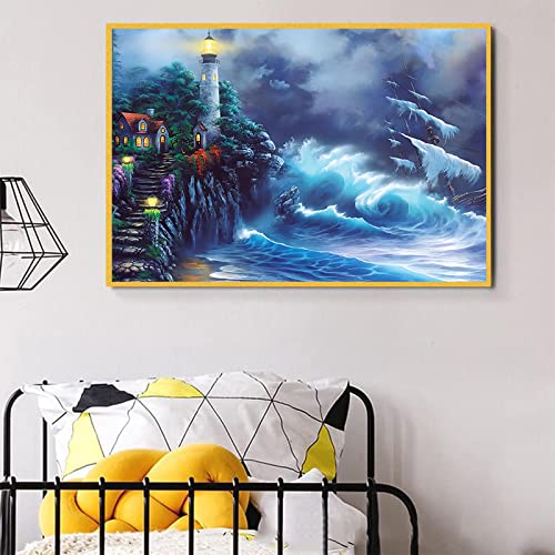 LXTOPN Diamond Painting Kits,DIY Vollbohrer Leuchtturm Sonnenuntergang Groß Foto Diamant Poster,Moderne Runde Diamant Wandkunt Malerei für Wohnzimmer Dekor Ungerahmt (D05, 30x50cm) von LXTOPN