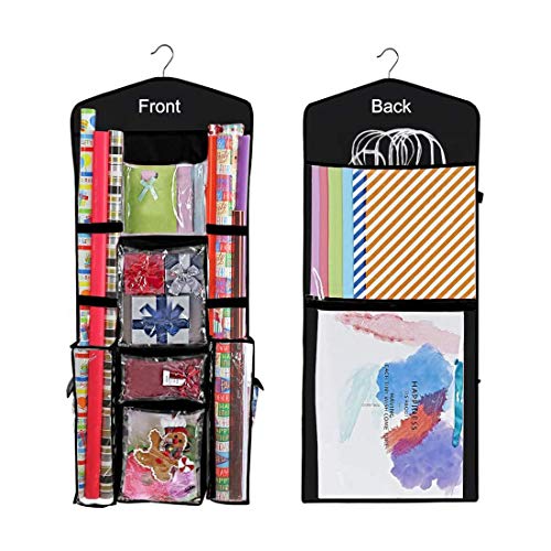 LXTaoler Doppelseitige hängende Geschenktüte zum Aufhängen, Geschenkpapier, Aufbewahrung, Organizer, Tasche mit mehreren Taschen, 100 x 43 cm, transparente PVC-Tasche (Schwarz) LXTaoler Doppelseitige hängende Geschenktüte zum Aufhängen, Geschenkpapier, Aufbewahrung, Organizer, Tasche mit mehreren Taschen, 100 x 43 cm, transparente PVC-Tasche (Schwarz) von LXTaoler