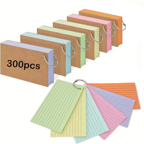 LXTaoler Karteikarten, 6 Stück, 300 Stück, 6 Farben, 12,7 x 7,6 cm, Kraftpapier-Notizkarten mit 6 Metallbinderringen, Lernkarten für Büro, Schule, Zuhause, Studium LXTaoler Karteikarten, 6 Stück, 300 Stück, 6 Farben, 12,7 x 7,6 cm, Kraftpapier-Notizkarten mit 6 Metallbinderringen, Lernkarten für Büro, Schule, Zuhause, Studium von LXTaoler