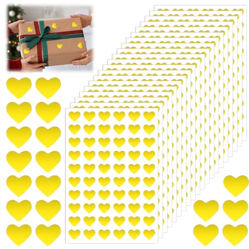 LXUEJIE 1200 Stück Herz Aufkleber Glitzer, Gold Sticker Herzen Etiketten Briefumschlag Aufkleber für Umschlag Postkarte Einladung Grußkarte Geschenkbeutel von LXUEJIE