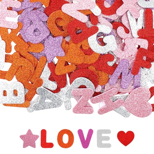 LXUEJIE 196 Stück Moosgummi Buchstaben, Glitzer Buchstaben Aufkleber Selbstklebend Glitter Alphabet Klebebuchstaben Groß für Kartendekoration DIY Handwerk von LXUEJIE