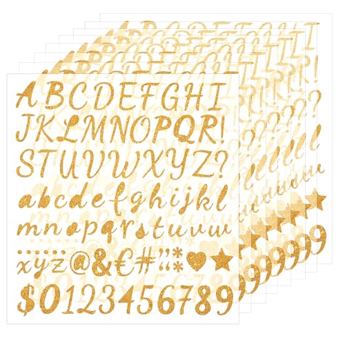 LXUEJIE 8 Blatt Buchstaben Zahlen Aufkleber Set, Klebebuchstaben Goldene Buchstaben Aufkleber Glitzer Zahlen Sticker für Hochzeit Geburtstag Briefkasten DIY Scrapbooking von LXUEJIE
