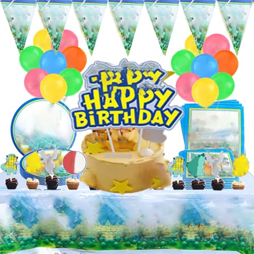 92PCS Geburtstagsdekoration , Geburtstagsgeschirr Set, Teller, Serviette,Cupcake Topper, Luftballons, Tischdecke und Banner Geburtstagspartydekorationen von LXVGNPJA