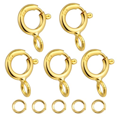 5 mm Federringverschluss für Schmuckherstellung, 925er Sterlingsilber, Halskettenverschlüsse und Verschlüsse mit offenen Biegeringen, dicke Schmuckverschlüsse, geeignet für Schmuckherstellung (Gold) 5 mm Federringverschluss für Schmuckherstellung, 925er Sterlingsilber, Halskettenverschlüsse und Verschlüsse mit offenen Biegeringen, dicke Schmuckverschlüsse, geeignet für Schmuckherstellung (Gold) von LXVKOER