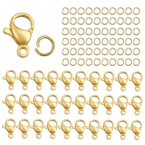 90 Stück farbechte Karabinerverschlüsse und Binderinge – 18 Karat vergoldete Karabinerverschlüsse für Armband, Halskette, Schmuckherstellung, Armbandverschlüsse und Verschlüsse, Schmuckverschlüsse 90 Stück farbechte Karabinerverschlüsse und Binderinge – 18 Karat vergoldete Karabinerverschlüsse für Armband, Halskette, Schmuckherstellung, Armbandverschlüsse und Verschlüsse, Schmuckverschlüsse von LXVKOER