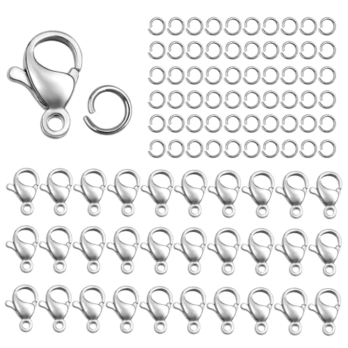 90 Stück farbechte Karabinerverschlüsse und Binderinge – Edelstahl-Karabinerverschlüsse für Armband, Halskette, Schmuckherstellung, Armbandverschlüsse und Verschlüsse, Schmuckverschlüsse 90 Stück farbechte Karabinerverschlüsse und Binderinge – Edelstahl-Karabinerverschlüsse für Armband, Halskette, Schmuckherstellung, Armbandverschlüsse und Verschlüsse, Schmuckverschlüsse von LXVKOER