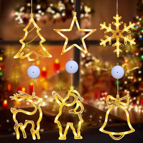 6er Set LED Saugnapf Weihnachten Lichter,LED Fenster Hängende Lichterkette,LED Fenster Lichterkette Batteriebetriebene Mit Saugnäpfe,Weihnachtsbeleuchtung Hängende für Weihnachten Deko,Balkon,Party von LXWINNER