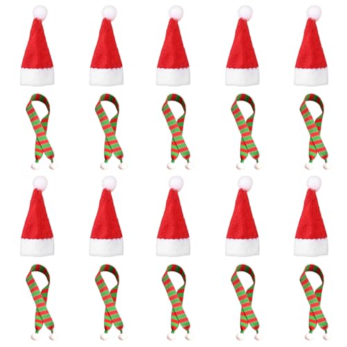 LXYNALI Mini-Weihnachtsmütze und Mini-Weihnachtsschal, Mini-Weihnachtsmannmütze, Mini-Weihnachtsdekoration, Mini-Mütze, Schal, Fingerhut, Weihnachtszubehör für Weihnachtsfeier, 20 Stück LXYNALI Mini-Weihnachtsmütze und Mini-Weihnachtsschal, Mini-Weihnachtsmannmütze, Mini-Weihnachtsdekoration, Mini-Mütze, Schal, Fingerhut, Weihnachtszubehör für Weihnachtsfeier, 20 Stück von LXYNALI