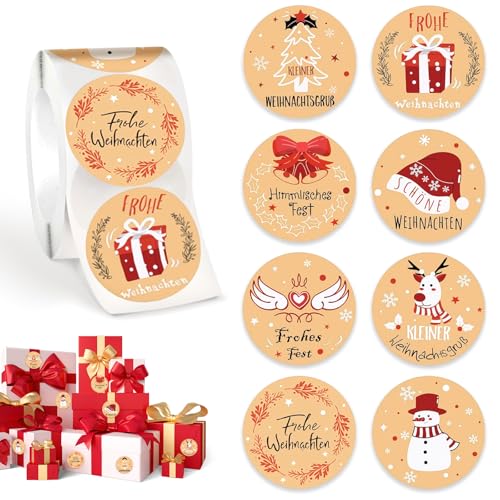 500 PCS Aufkleber Weihnachten Rund,1 Rolle, Sticker Weihnachten Rund, Aufkleber Rolle Weihnachten, Kraftpapier Weihnachtsaufkleber, Für Umschlag, Geschenktüten, Weihnachtskarten(4cm) von LXYYDS