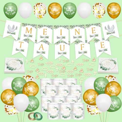 Taufe Deko Set, Taufe Luftballons Servietten Taufdeko, Junge Mädchen Deko Taufe, Meine Taufe Girlande, Taufe Dekoration, Holzfische Kommunion Streudeko, Spruch Schön dass du da bist von LXYYDS