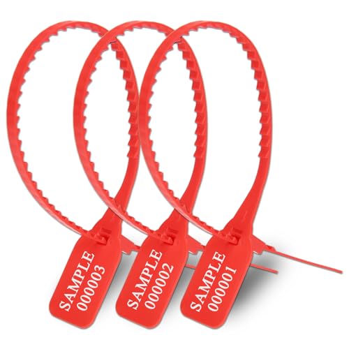 Press- und Siegelfolie, Kunststoff-Kabelbinder, Manipulationssichere, nummerierte, quadratische, beschreibbare Etiketten. Festziehbare Kabelbinder. Selbstsichernde Einweg-Versandsiegel.(Red,100pcs) von LXZSMH