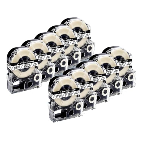 10pcs SS12KW kompatibles Etikettband 12 mm Kompatibel mit Labelworks LW-300 LW-400 LW-700 Label Maker 4WBN Label Patrone(10PK Black on Clear) von LXfOtG