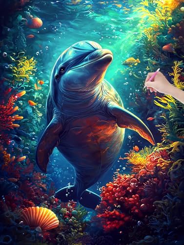 Diamond Painting Delphin, 5D Diamant Painting Bilder Erwachsene und Anfänger, Diamant Malerei Bastelset Erwachsene, DIY Mosaikherstellung Basteln für Geschenke und Wanddeko Wohnzimmer, 40x50cm, E-31 Diamond Painting Delphin, 5D Diamant Painting Bilder Erwachsene und Anfänger, Diamant Malerei Bastelset Erwachsene, DIY Mosaikherstellung Basteln für Geschenke und Wanddeko Wohnzimmer, 40x50cm, E-31 von LXingzun