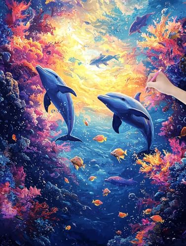 Diamond Painting Erwachsene, Diamant Painting Bilder Delphin 60x80 cm, DIY Cross Stickerei Diamant Malerei Kits für Erwachsene und Kinder, Mosaikherstellung Bastelset für Zimmer Deko Wohnzimmer, I-52 von LXingzun
