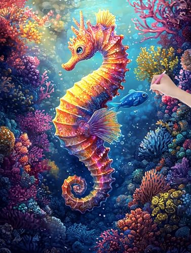 Diamond Painting Erwachsene, Diamant Painting Bilder Seepferdchen 40x50 cm, DIY Cross Stickerei Diamant Malerei Kits für Erwachsene und Kinder, Mosaikherstellung Bastelset für Deko Wohnzimmer, T-34 von LXingzun